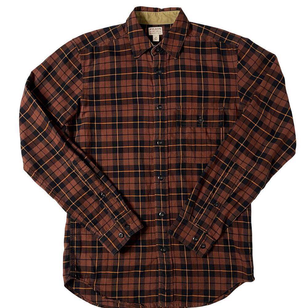 Filson Rustic Oxford Shirt Copper/ Black Long sleeve cotton size XS New - Picture 1 of 11